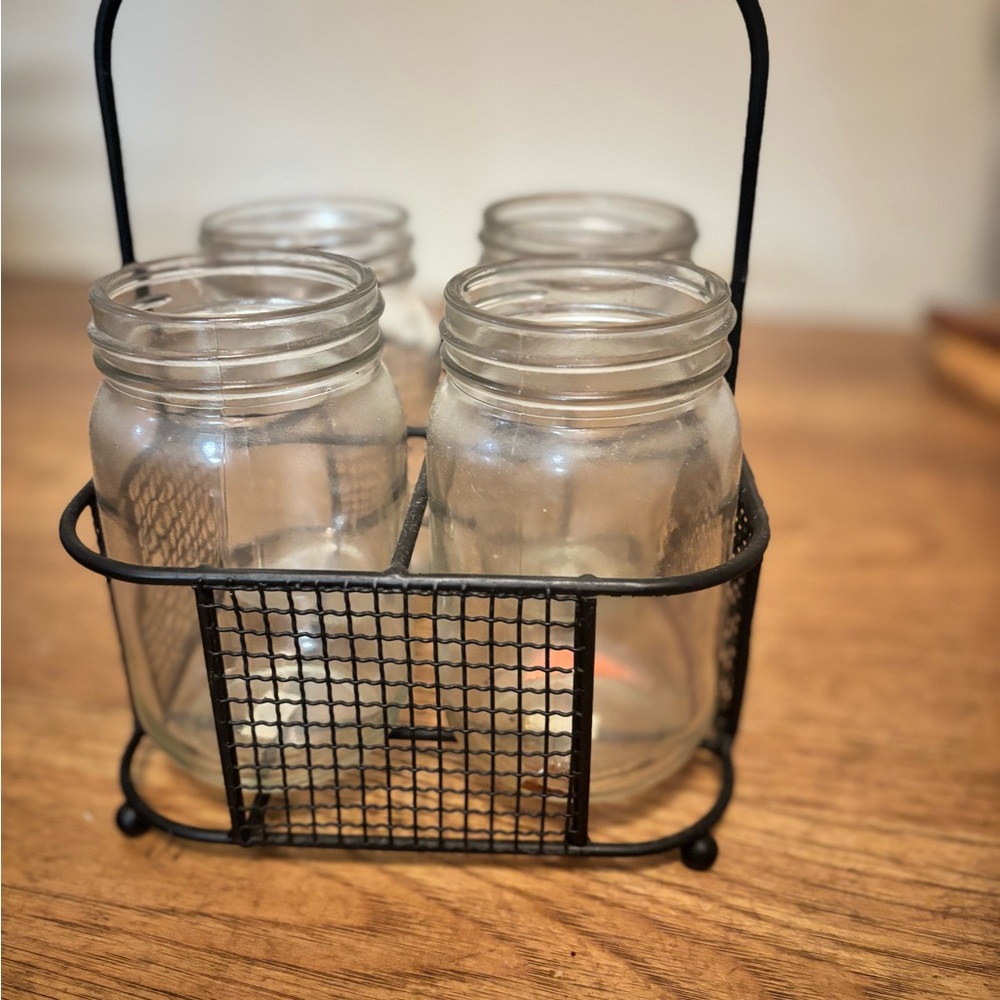 Black Wire Caddy with Glass Jars